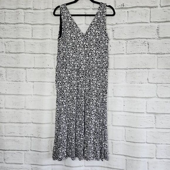 Boden Black White Cross Front Floral Stretch Knee Length Dress Womens 14L - Picture 9 of 14